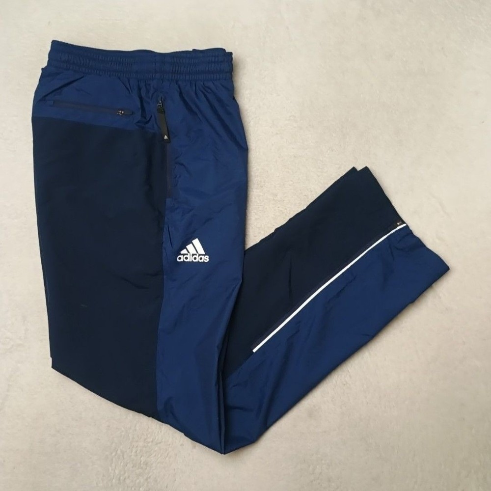 Adidas Track Pants Mens S Blue Nylon Soccer Colorblock Zip Pocket Ankle Zip Team